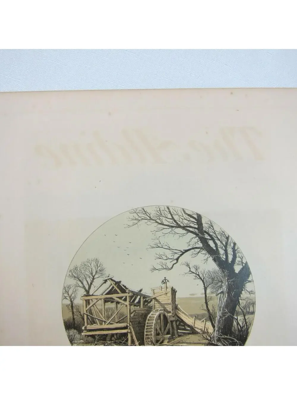 Antique 1870s Engraving Print from The Aldine Old Mill in Winter Scene & Poem
